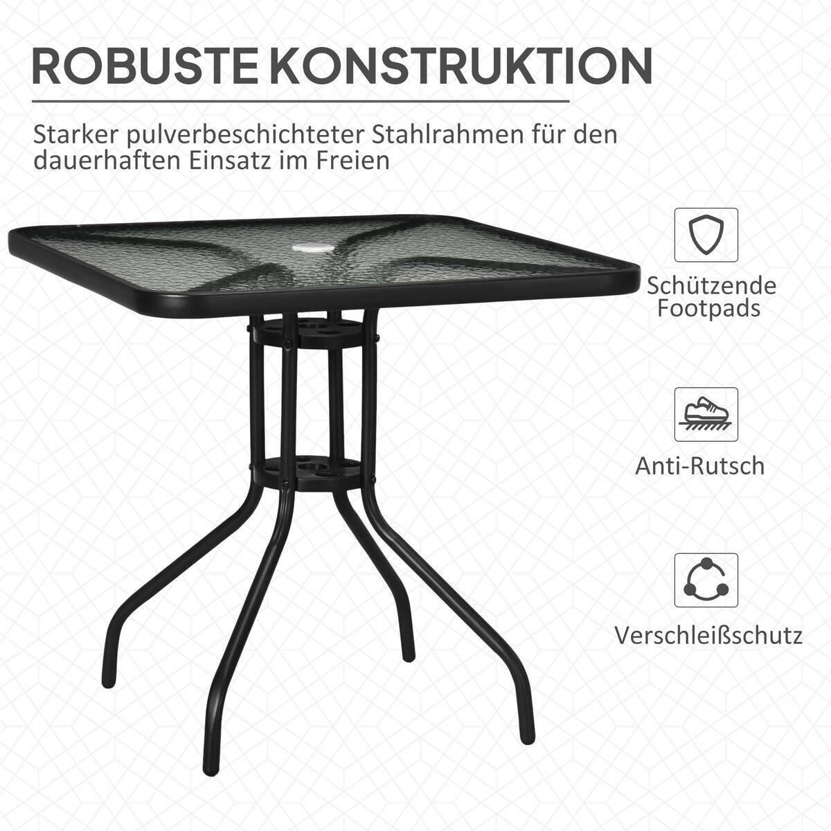 Outsunny Gartentisch schwarz Glas B/H/L: ca. 76x72x76 cm