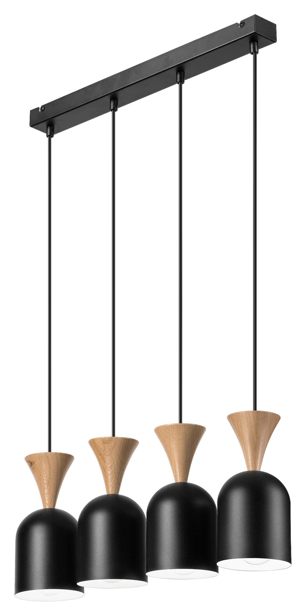 Lamkur Hängeleuchte Eiche schwarz Stahl Holz B/H/L: ca. 11x84x57 cm E27 4 Brennstellen