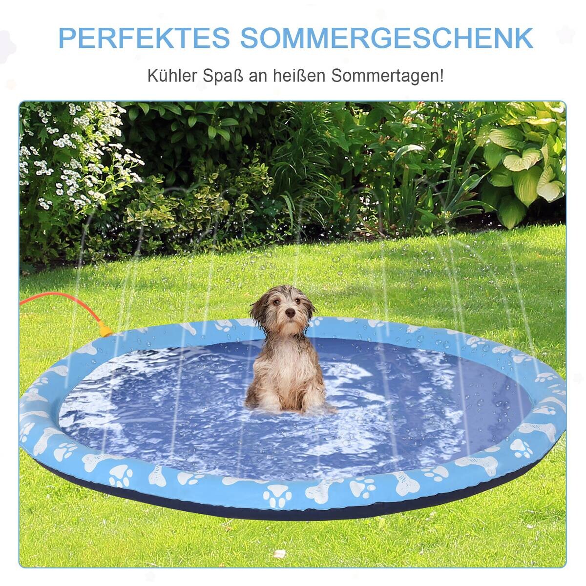 PawHut Hunde-Planschbecken blau Kunststoff B/H/L: ca. 150x1x150 cm