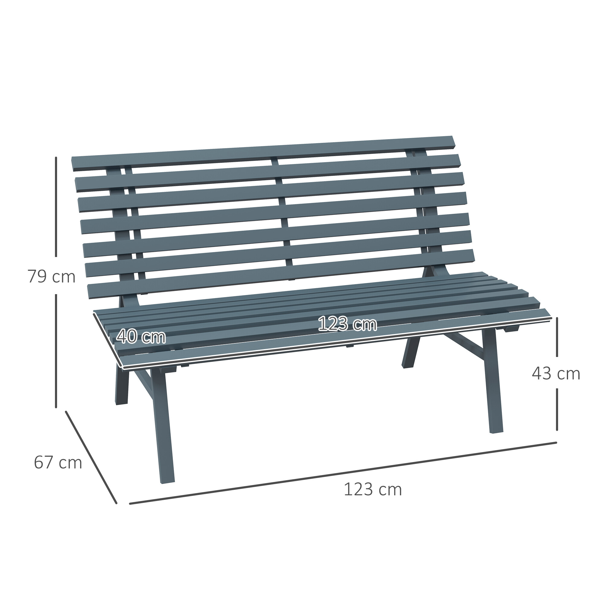 Outsunny Gartenbank blau Aluminium B/H/L: ca. 67x79x123 cm