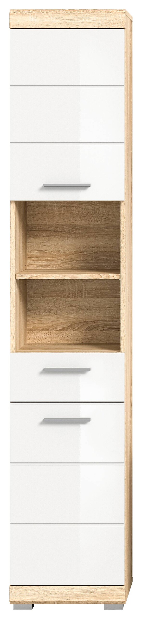 Badhochschrank LAMBADA Eiche Sonoma hell Nachbildung weiß Hochglanz B/H/T: ca. 37x191x31 cm