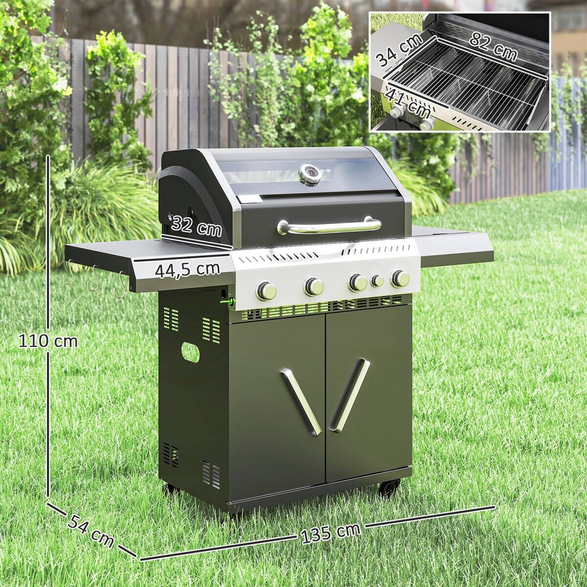 Outsunny Gasgrill Kunststoff B/H/L: ca. 54x110x135 cm