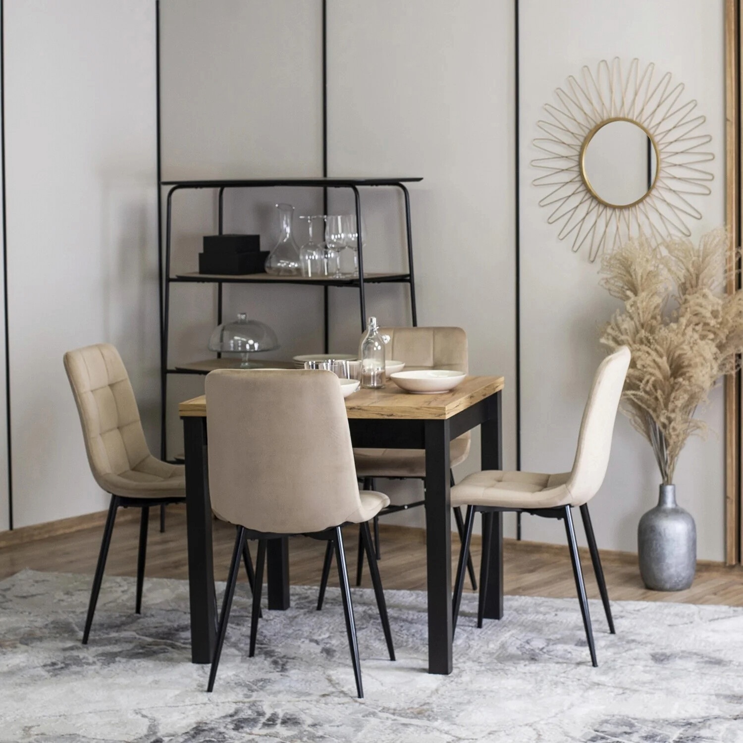 Stuhl PERU beige Velourstoff B/H/T: ca. 42x90,5x52 cm