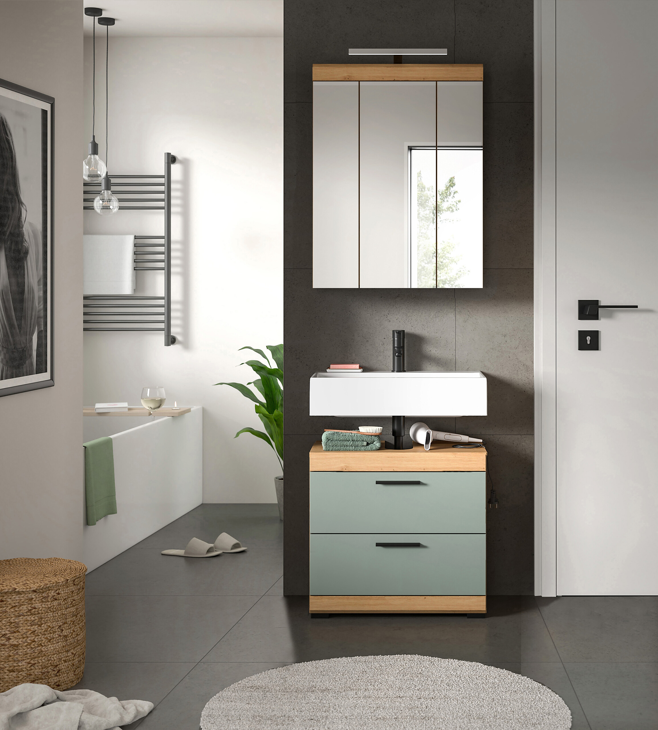 Badezimmer-Set Scout Eiche Artisan Nachbildung salbei Nachbildung B/H/T: ca. 60x191x37 cm