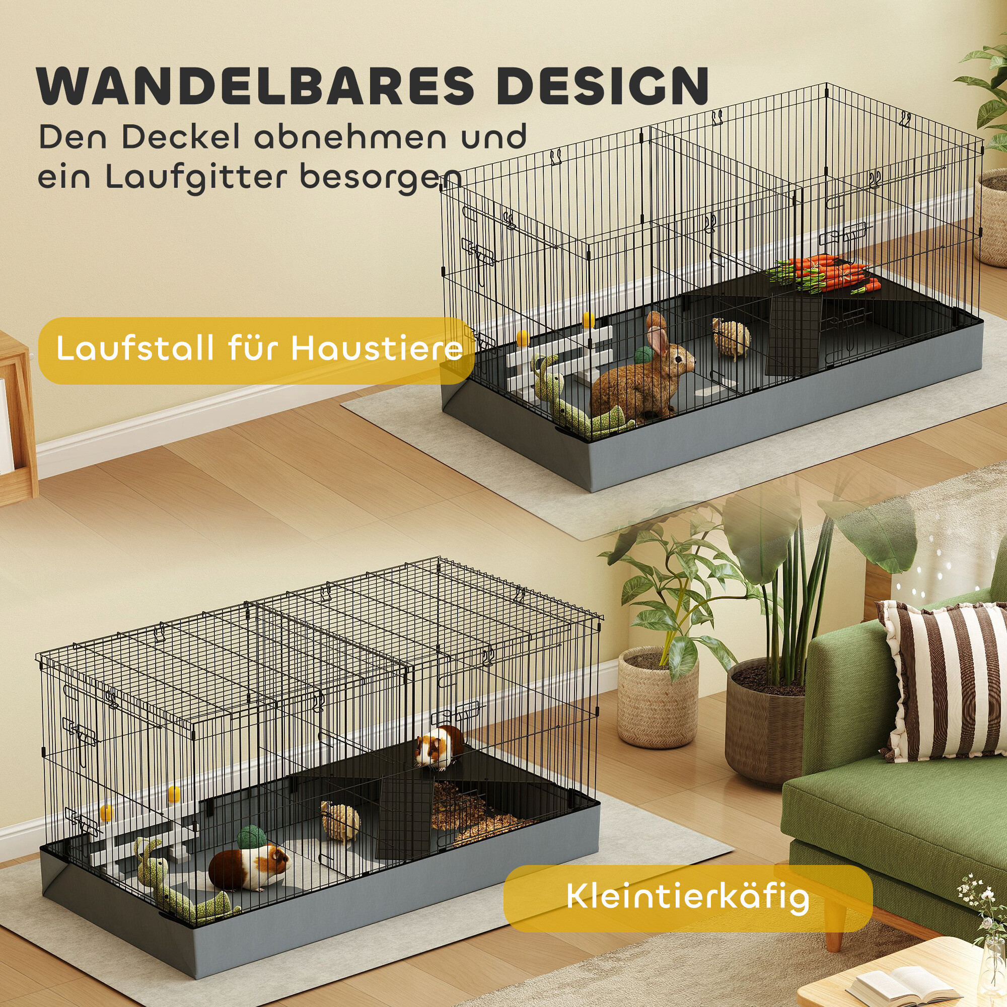 PawHut Kleintierkäfig schwarz Stahl B/H/L: ca. 61x61x121 cm