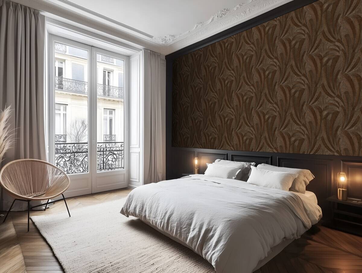 Vliestapete Blätter bronze braun B/L: ca. 53x1005 cm glitzernd