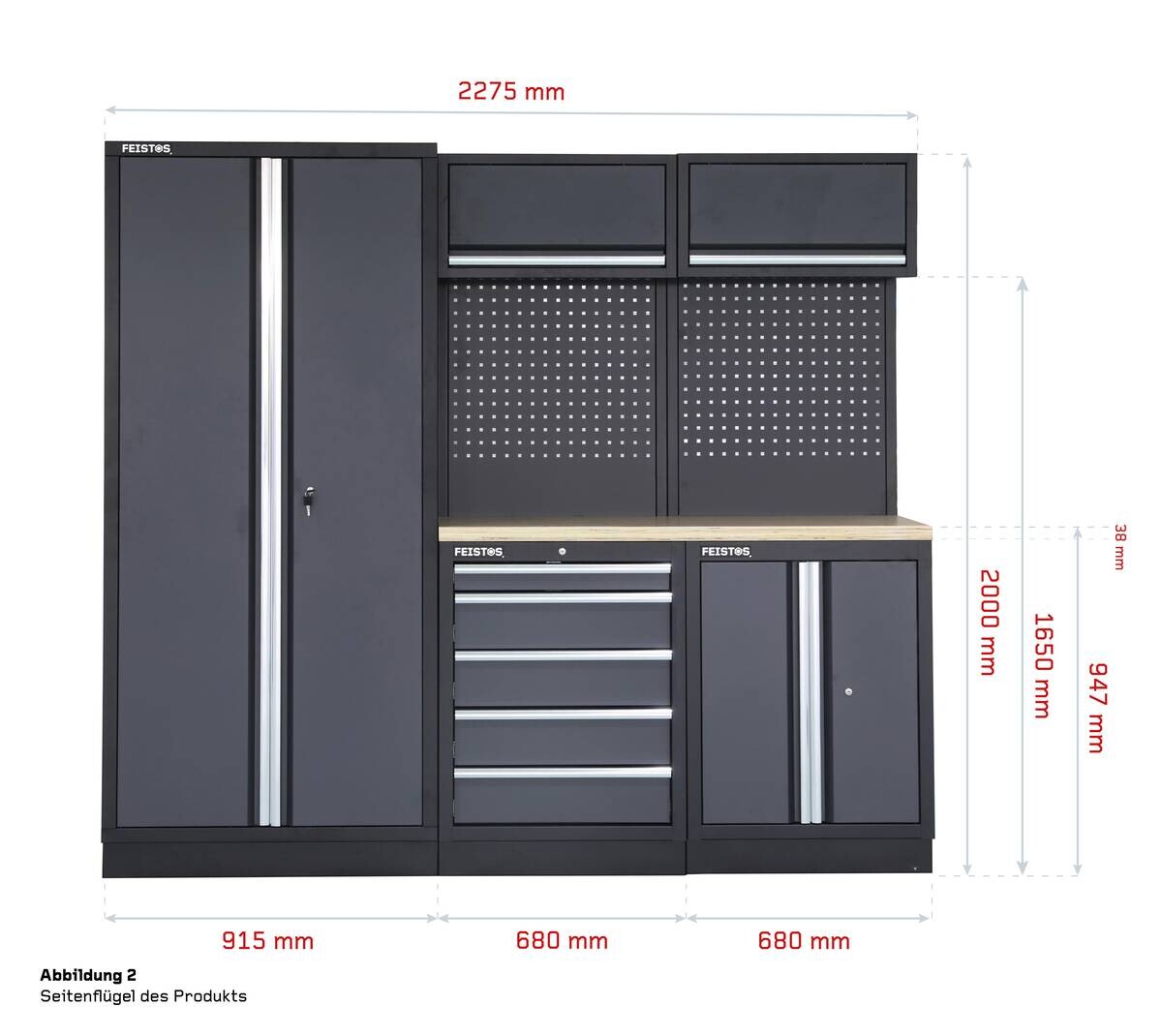 Werkstatteinrichtung Apollo schwarz B/H/L: ca. 628x200x46 cm