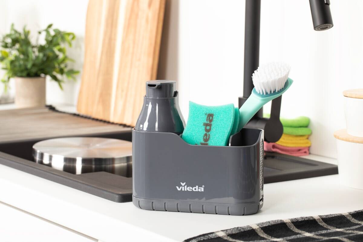 Vileda Spülbeckenorganizer grau Kunstfell B/H/L: ca. 10x8,5x23 cm