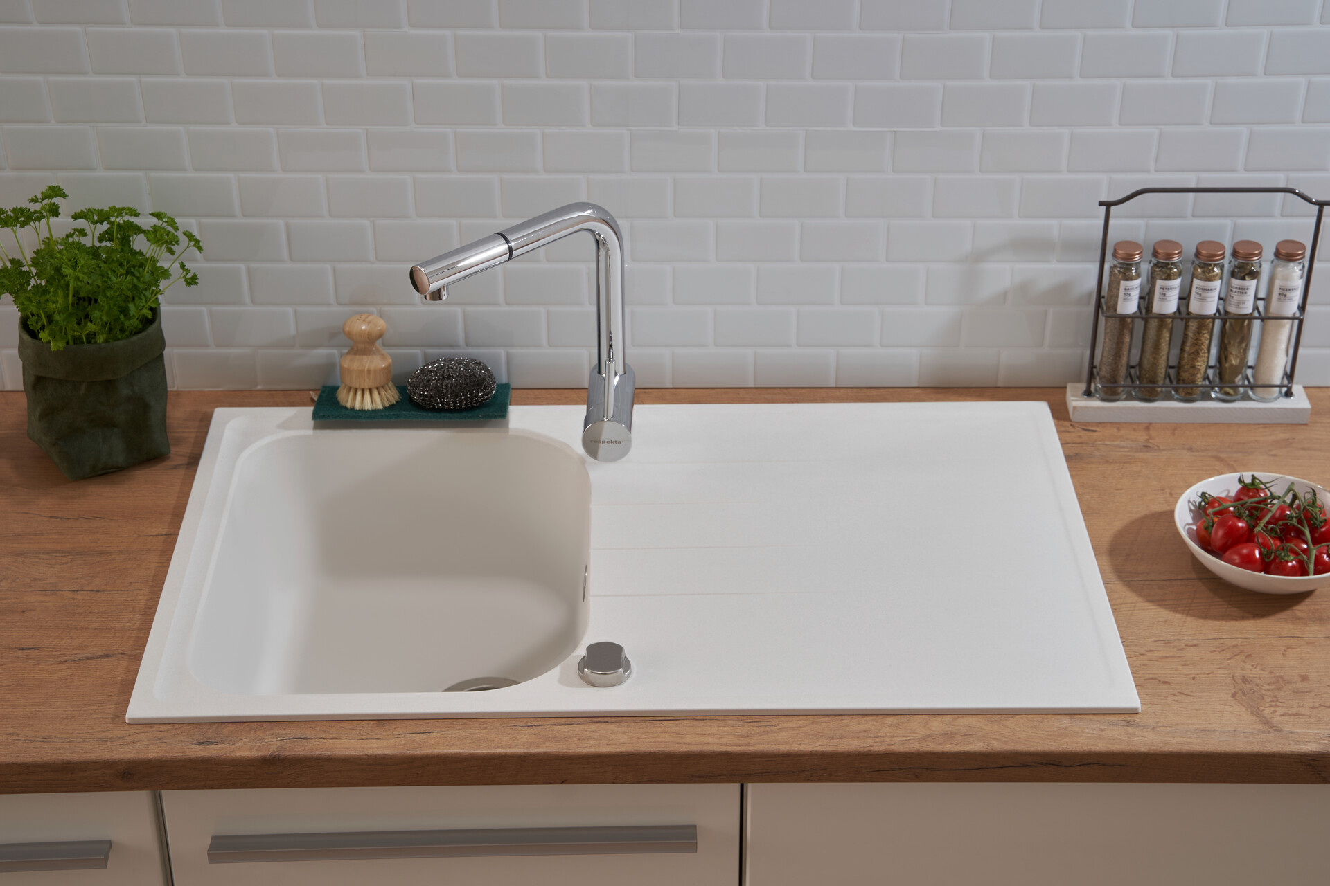 Respekta Einbauspüle Orlando 86 x 50 W weiß Granitverbundmaterial B/H/T: ca. 86x20,9x50 cm