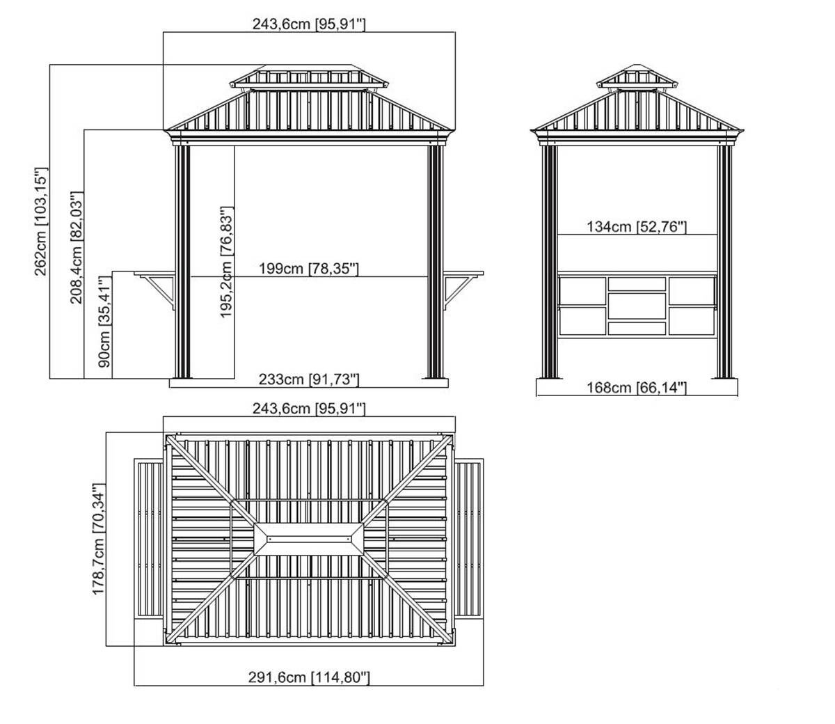 Sojag Pavillon Messina BBQ anthrazit Stahl B/H/L: ca. 292x262x179 cm