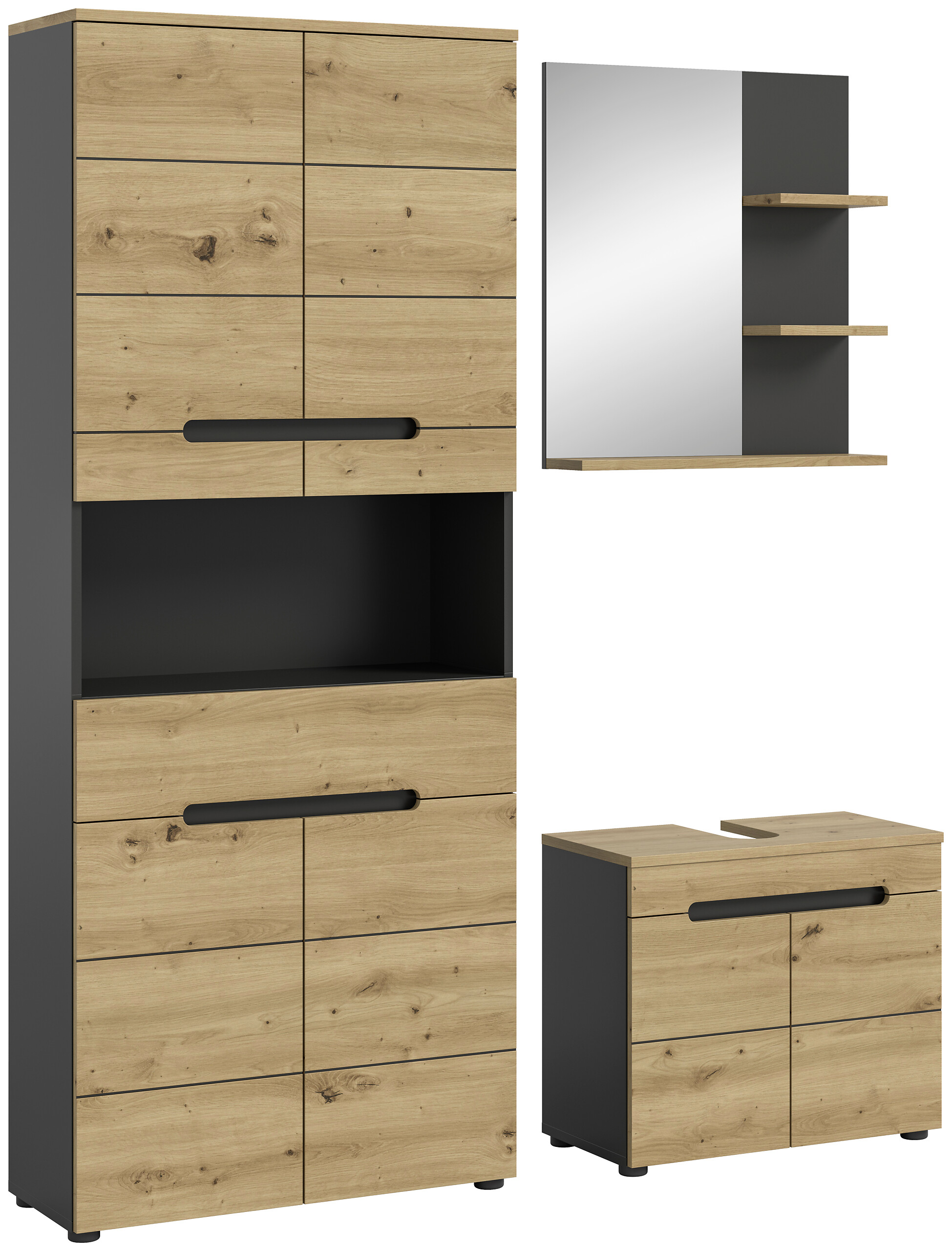 Badezimmer-Set Canu Basalt Eiche Artisan Nachbildung B/H/T: ca. 154x193x34 cm