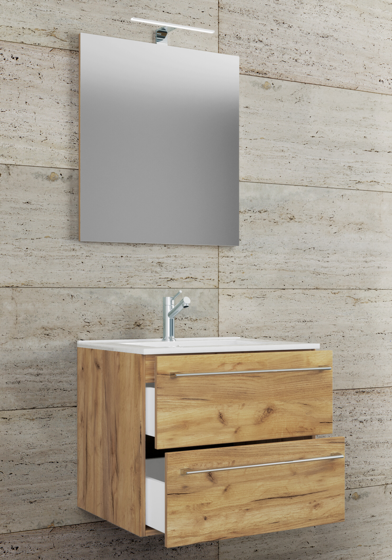 Waschplatz 3tlg-Badinos Eiche Honig Nachbildung weiß B/H/T: ca. 61x52x46 cm