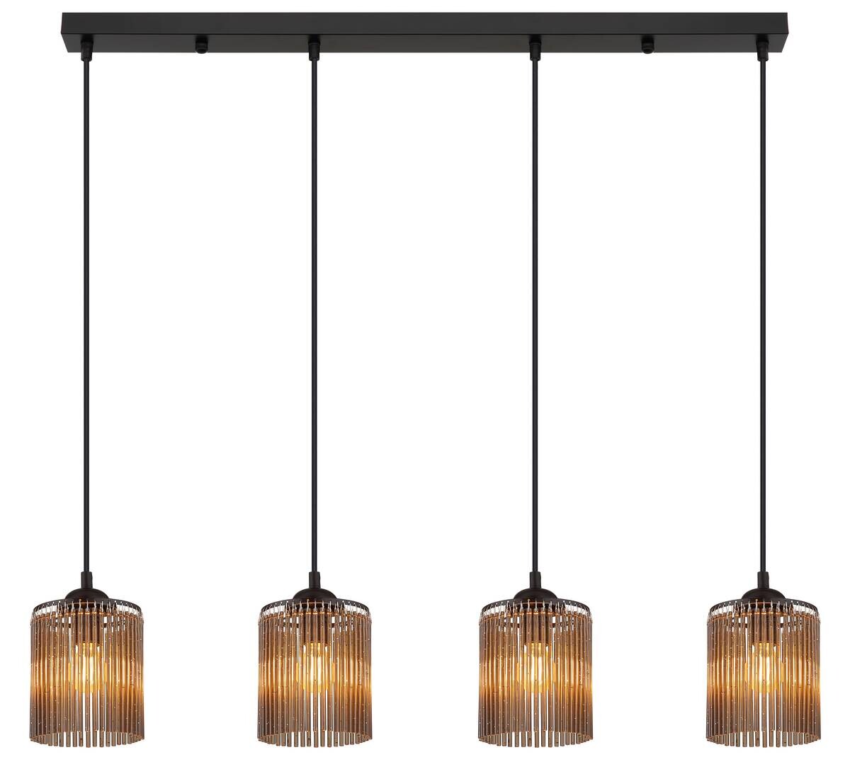 GLOBO Pendelleuchte LEEDS 33080408 schwarz Rauch Metall Kunststoff B/H/L: ca. 87x133x12 cm E14 4 Brennstellen