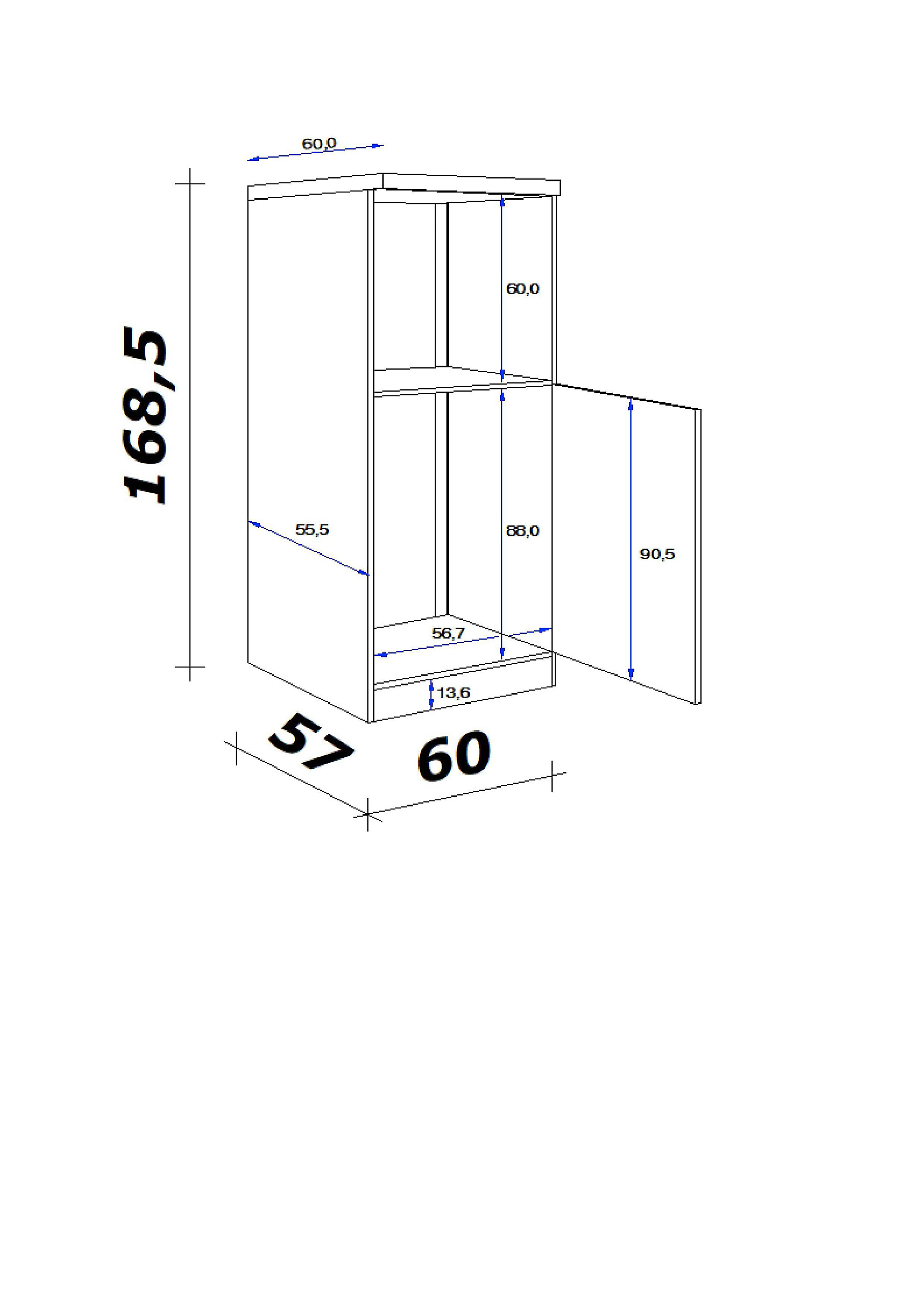 Kühlumbauschrank Cara grün B/H/T: ca. 60x168,5x60 cm