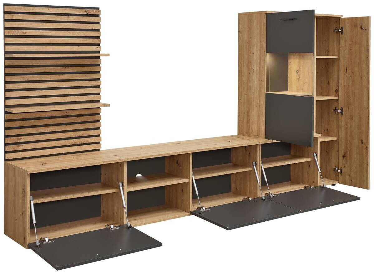 Wohnwand Heathrow Eiche Artisan Nachbildung anthrazit B/H/T: ca. 250x135x38 cm