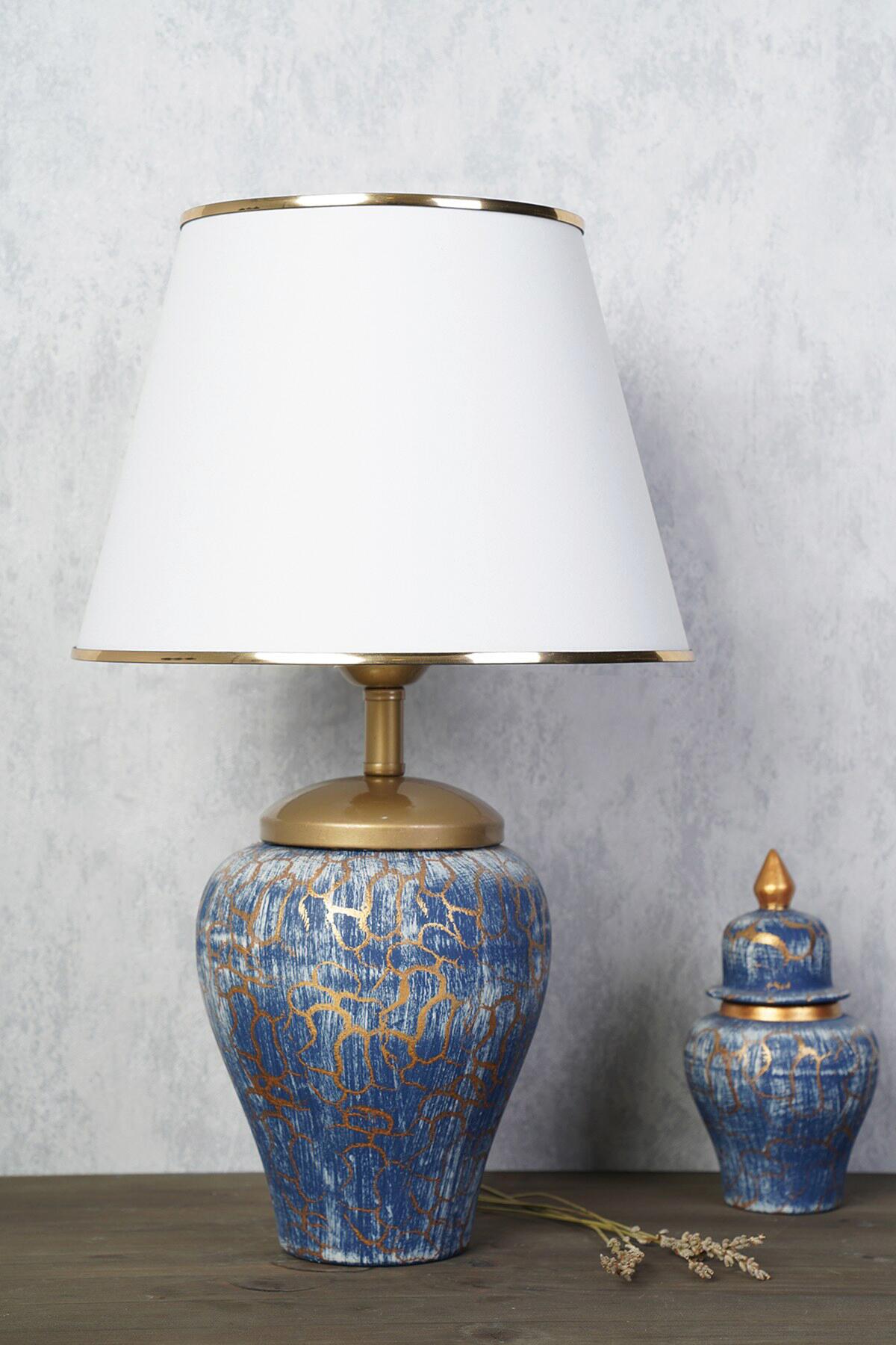 Opviq Tischleuchte weiß blau Keramik B/H/L: ca. 30x50x30 cm E27 1 Brennstellen