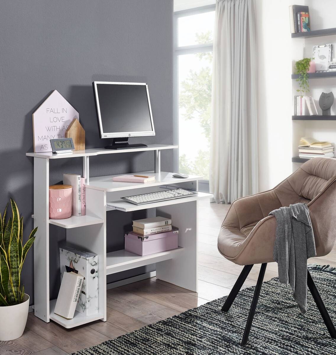 Computertisch weiß B/H/T: ca. 94x90,5x48,5 cm