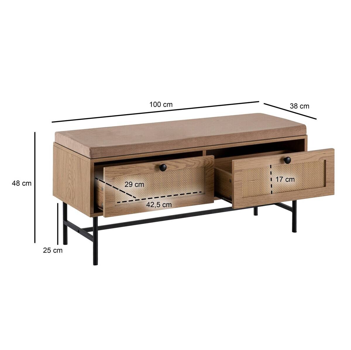 Schuhbank natur Eiche Optik B/H/T: ca. 100x48x38 cm