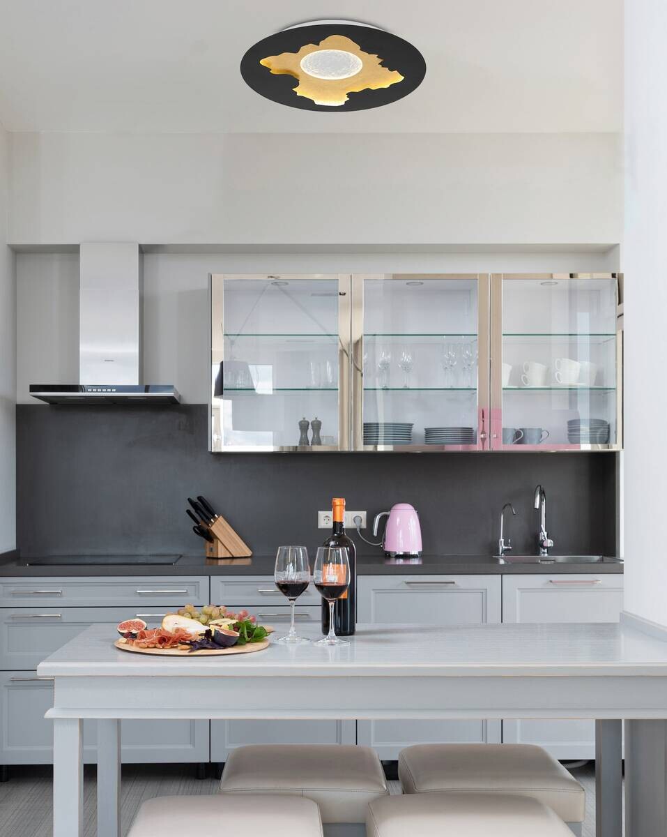 GLOBO LED-Deckenleuchte mattschwarz gold Opal Metall Acryl H/D: ca. 4,9x45 cm 1 Brennstellen