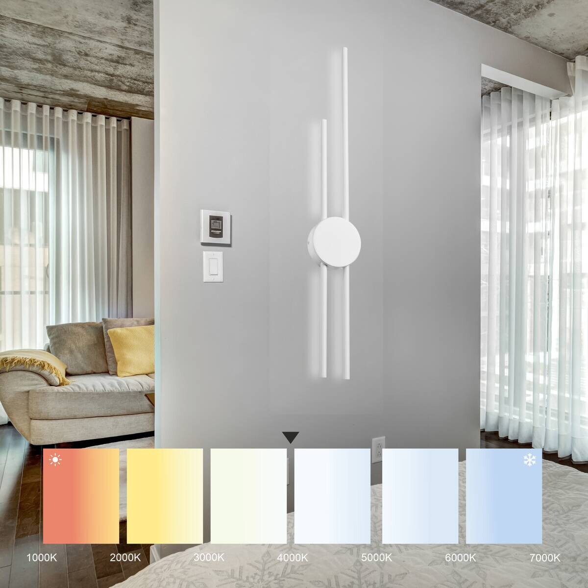 Lamkur LED-Wandleuchte weiß PVC Holz B/H/L: ca. 12x80x12 cm