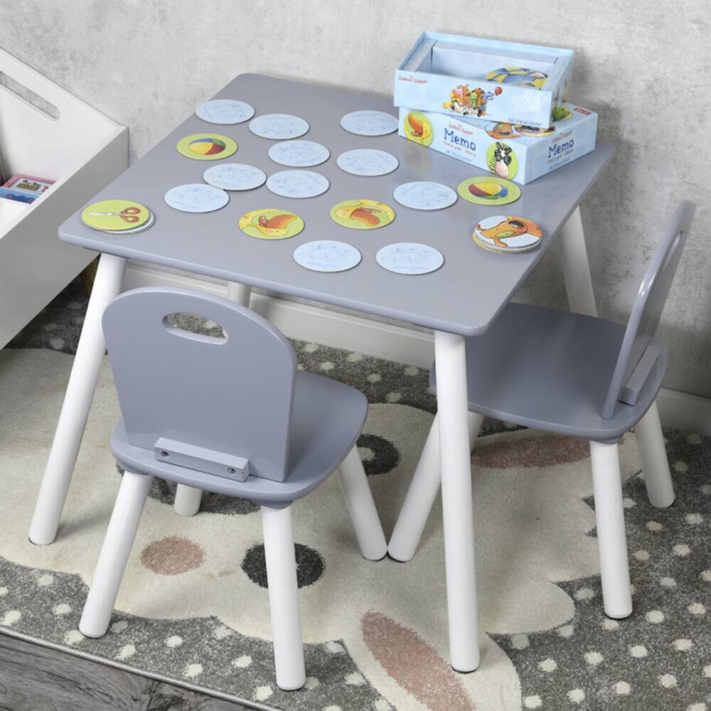Kesper Kindertisch mit 2 Stühlen grau Spanplatte B/H/L: ca. 55x45x55 cm
