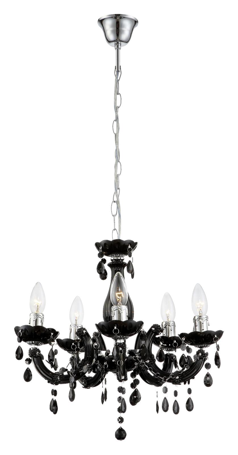 GLOBO Kronleuchter schwarz Acryl Metall H/D: ca. 128x44 cm E14 5 Brennstellen