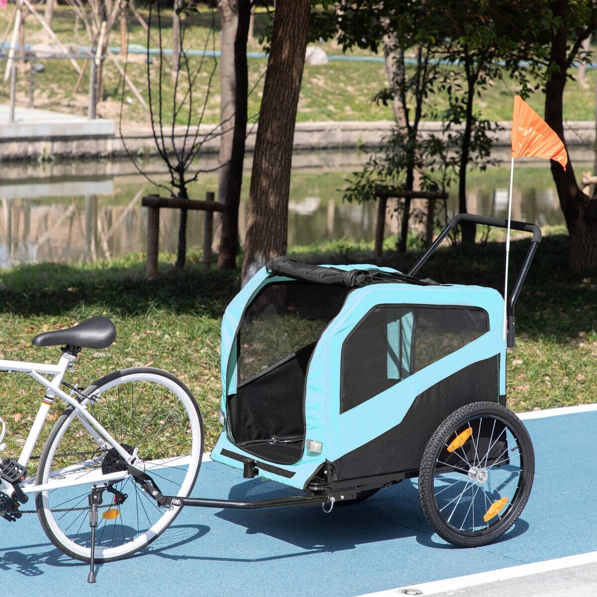 PawHut Hundeanhänger blau Polyester-Mischgewebe B/H/L: ca. 77x90x170 cm