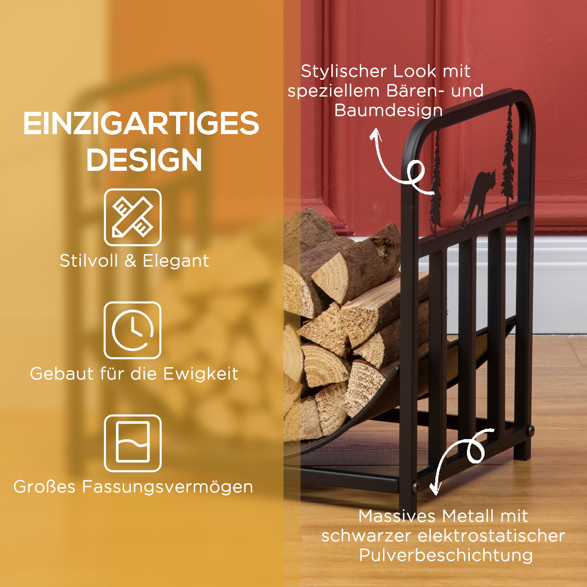 Outsunny Kaminholzregal schwarz B/H/L: ca. 33,5x43x42 cm