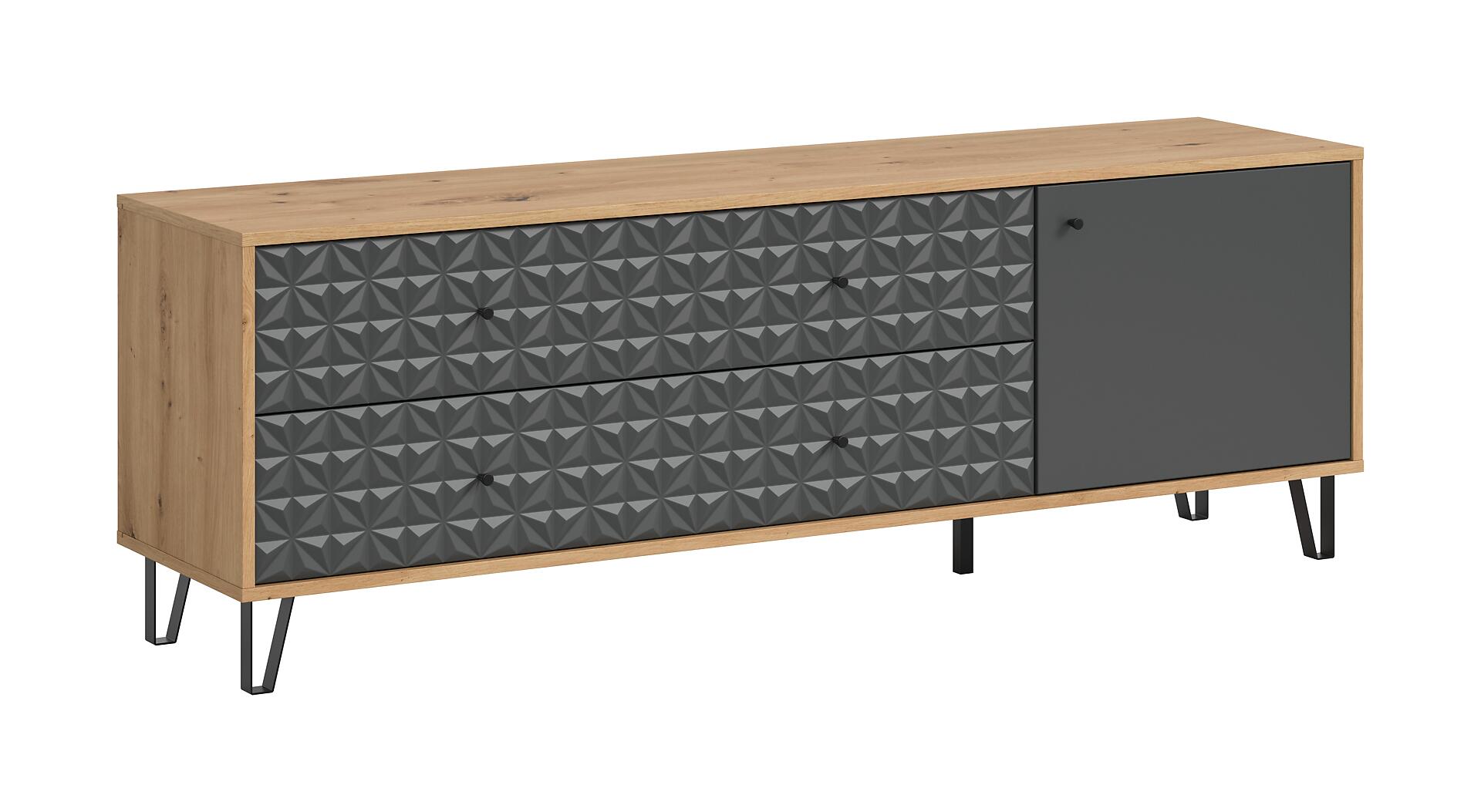 Lowboard PRISMA Artisan Oak Nachbildung anthrazit matt B/H/T: ca. 164x56x40 cm