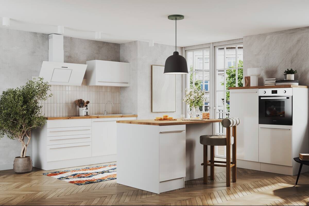 Respekta Inselküche Gabriel weiß Hochglanz B/H/T: ca. 320x200x60 cm