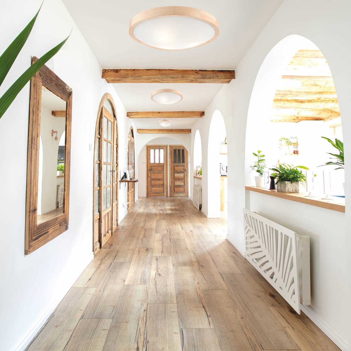 Lamkur Deckenleuchte ANELLO 41261 kiefer Holz Glas H/L: ca. 8x47 cm E27 3 Brennstellen