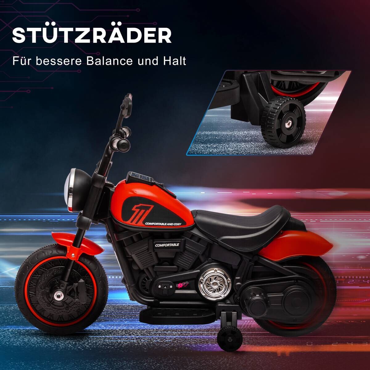 HOMCOM Kinder-Elektromotorrad schwarz B/H/L: ca. 42x57x76 cm