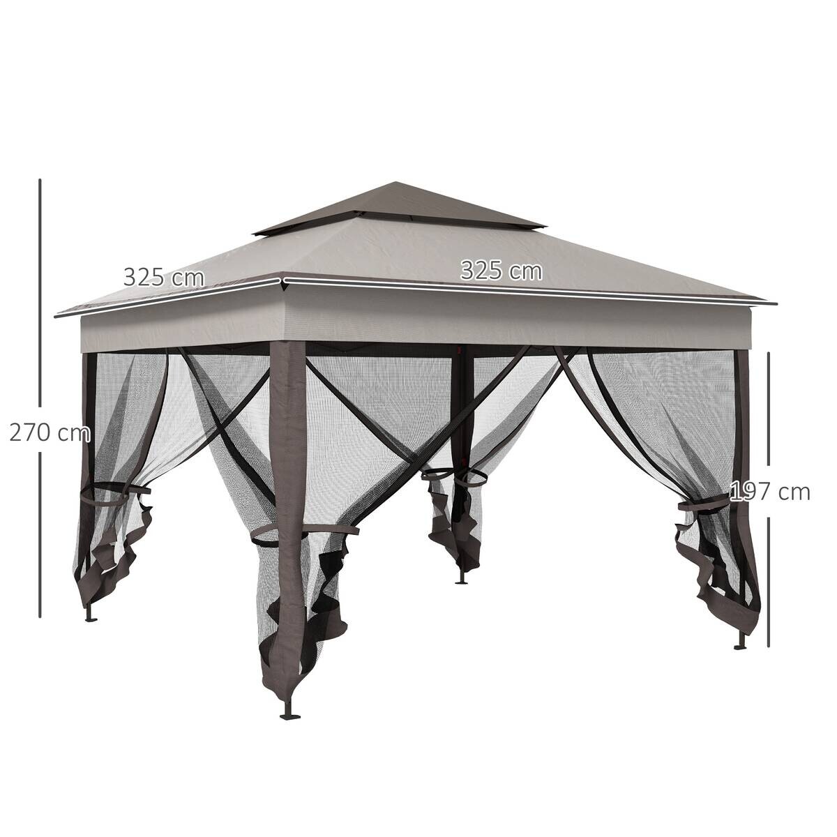 Outsunny Pavillon hellgrau Edelstahl B/H/L: ca. 325x325x270 cm