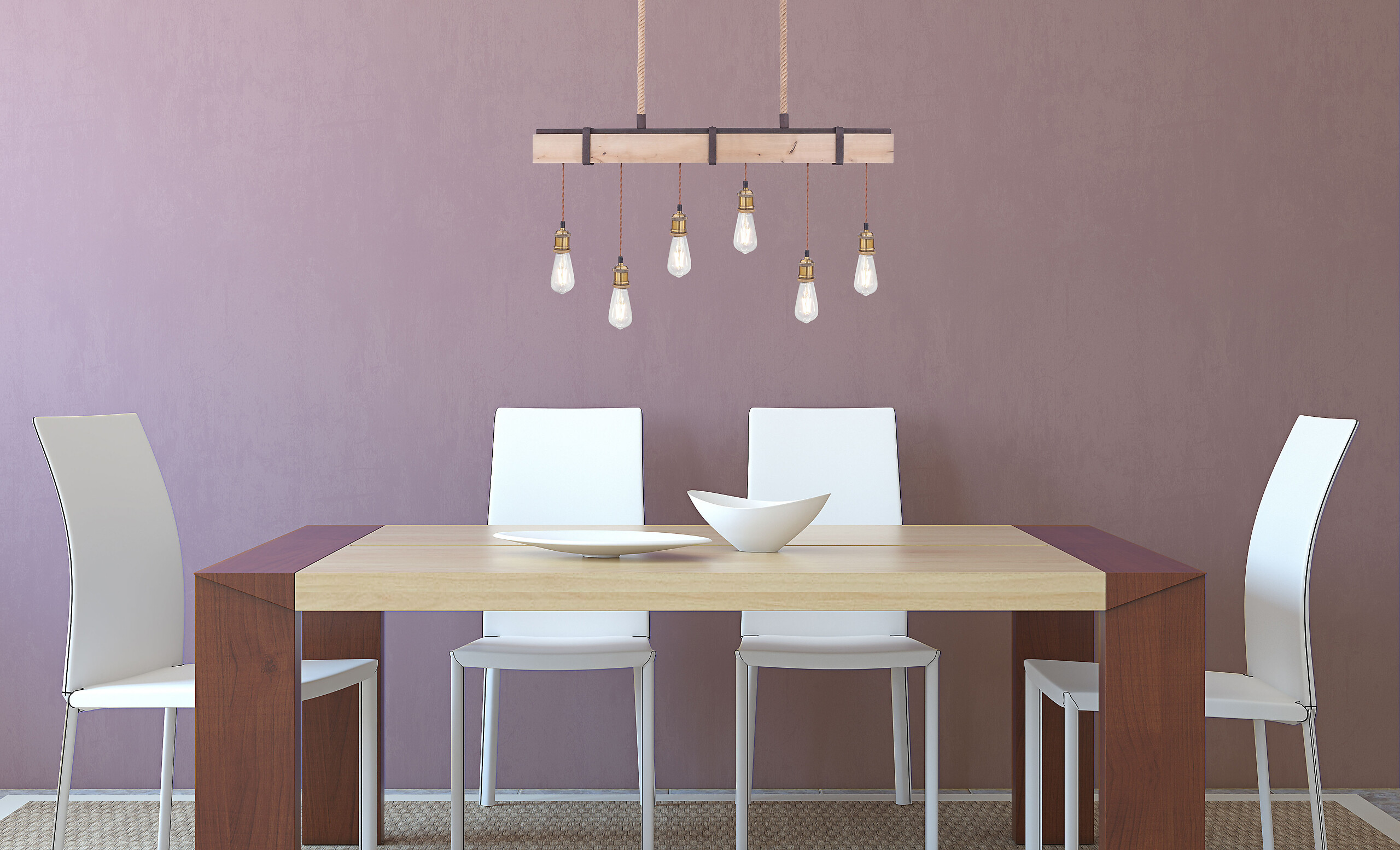 GLOBO Pendelleuchte Mucha rostfarbig Echtholz Metall B/H: ca. 100x167 cm E27 6 Brennstellen