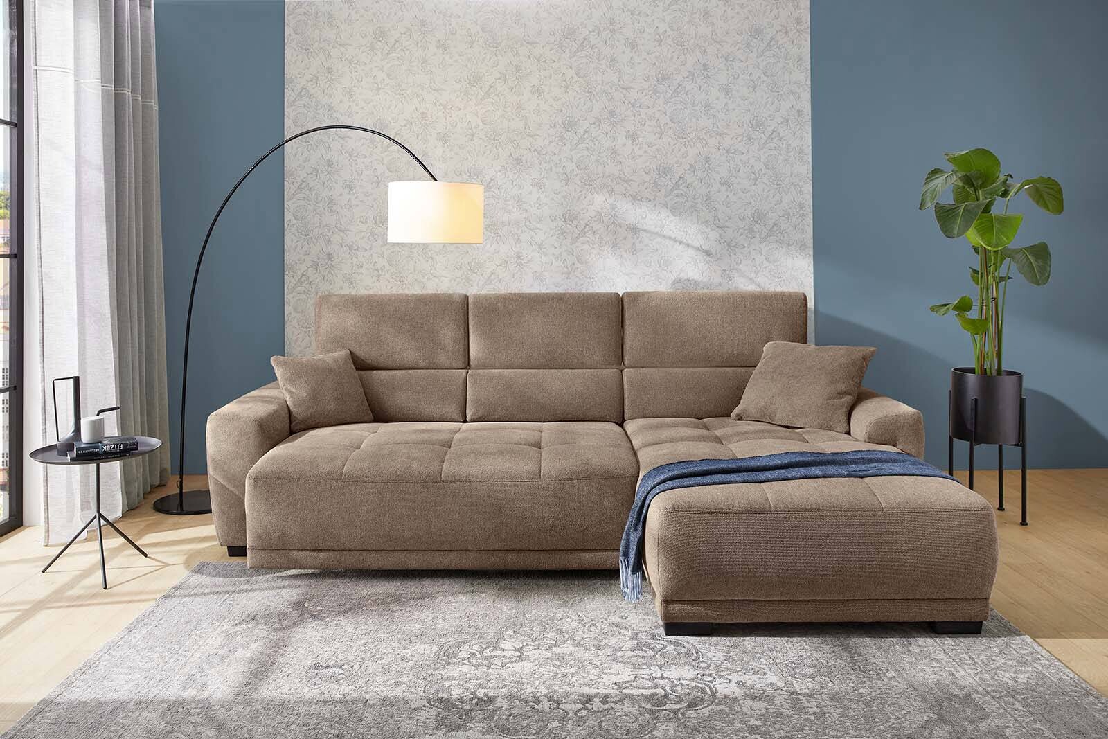 Ecksofa mit elektrischer Sitztiefenverstellung hellbraun Microfaser B/H/T: ca. 296x105x200 cm