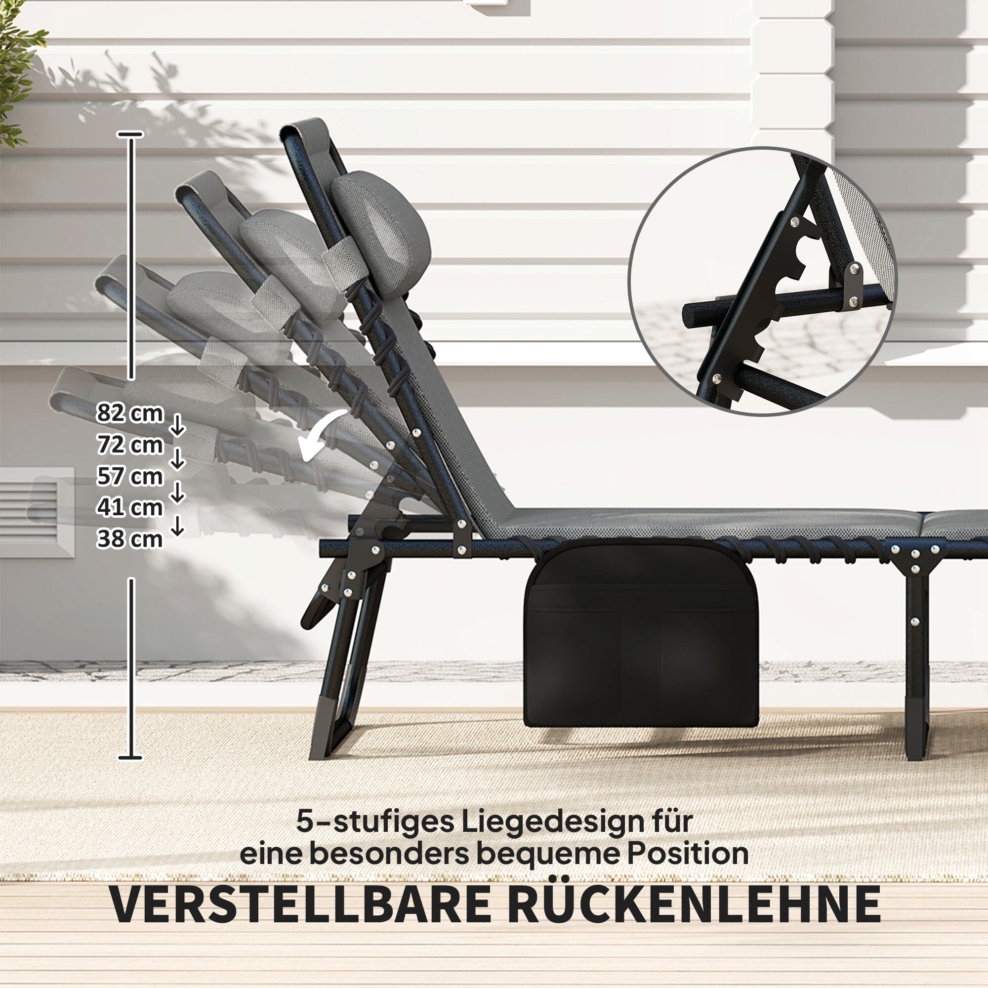 Outsunny Sonnenliege dunkelgrau Stahl B/H/L: ca. 68x36x189 cm