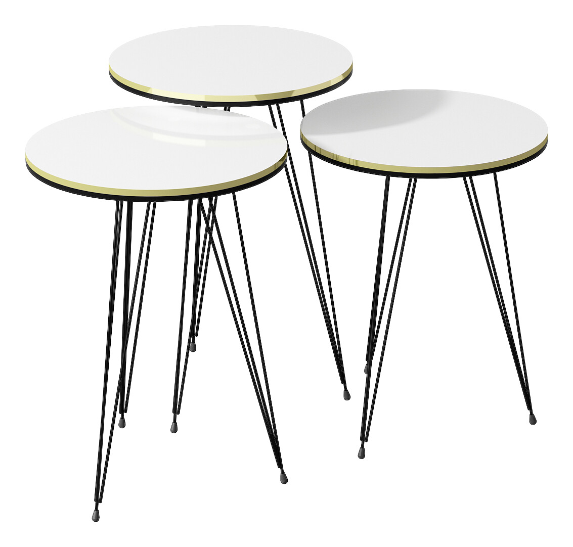 Beistelltisch 3er-Set. 21216283 weiß schwarz Metall B/H/T: ca. 38x53,5x38 cm