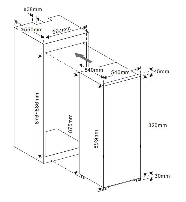 Mican Einbaukühlschrank EKHTTOG4SSE weiß B/H/T: ca. 54x89x54 cm