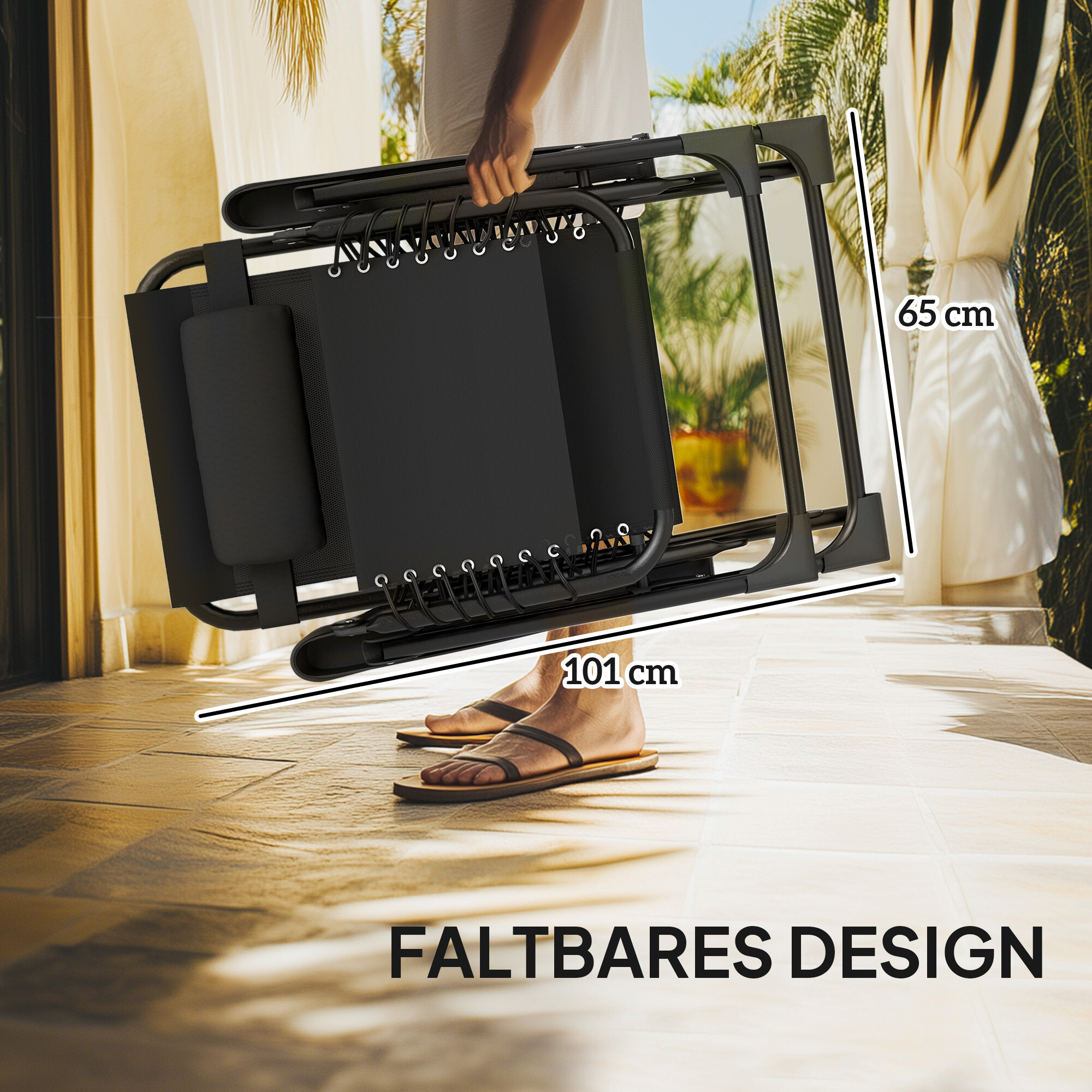 Outsunny Gartenliege 2er Set schwarz Netzstoff B/H/L: ca. 65x110x90 cm