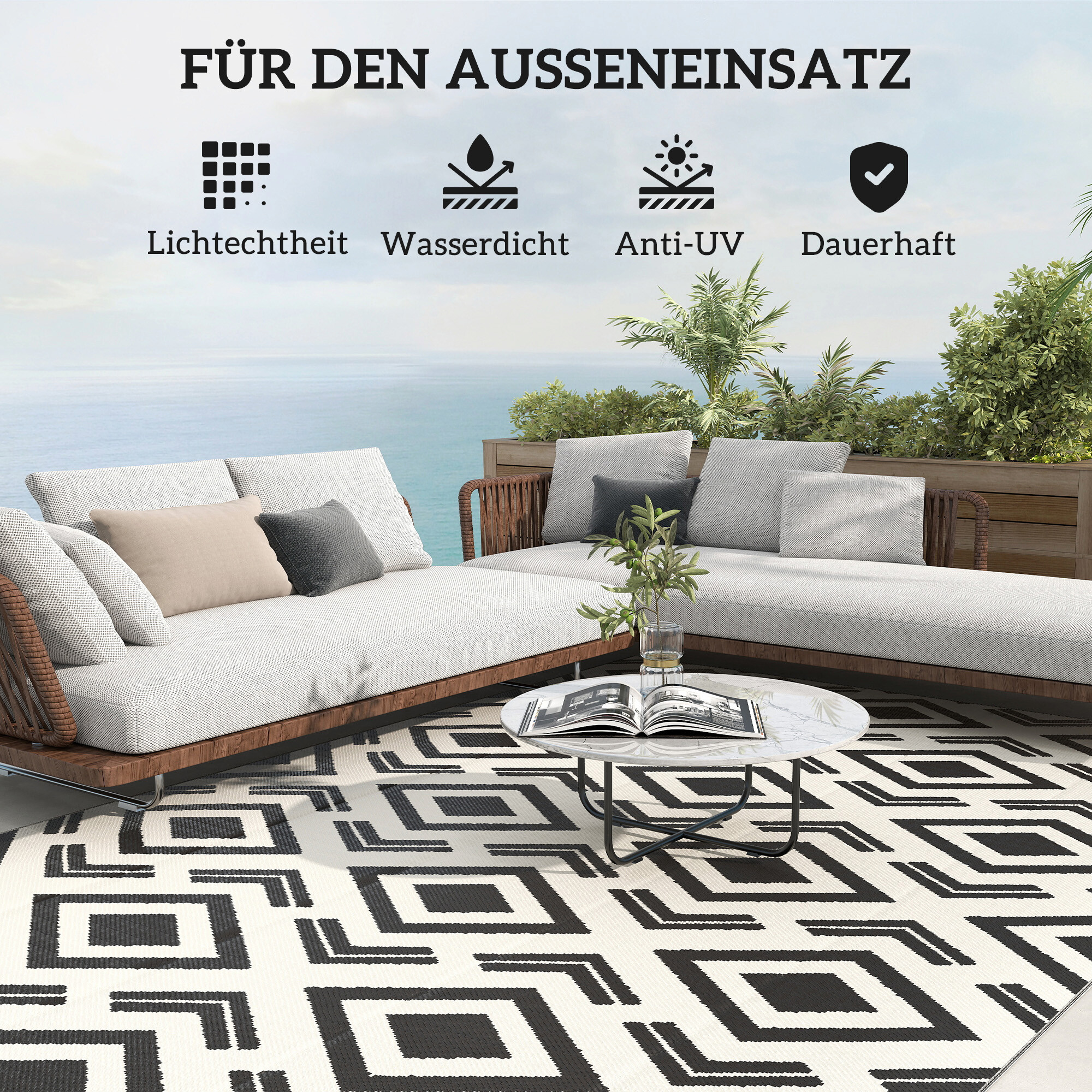 Outsunny Outdoor-Teppich schwarz B/H/L: ca. 274x1x182 cm