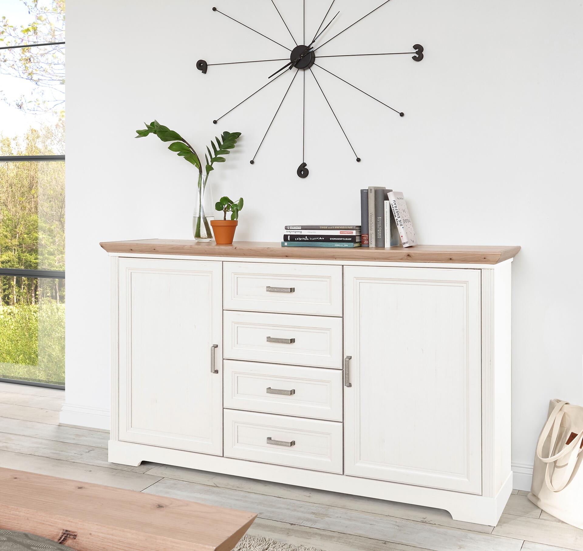 Kommode Jasmin Eiche Artisan Nachbildung weiß Pinie Nachbildung B/H/T: ca. 164x90x41 cm