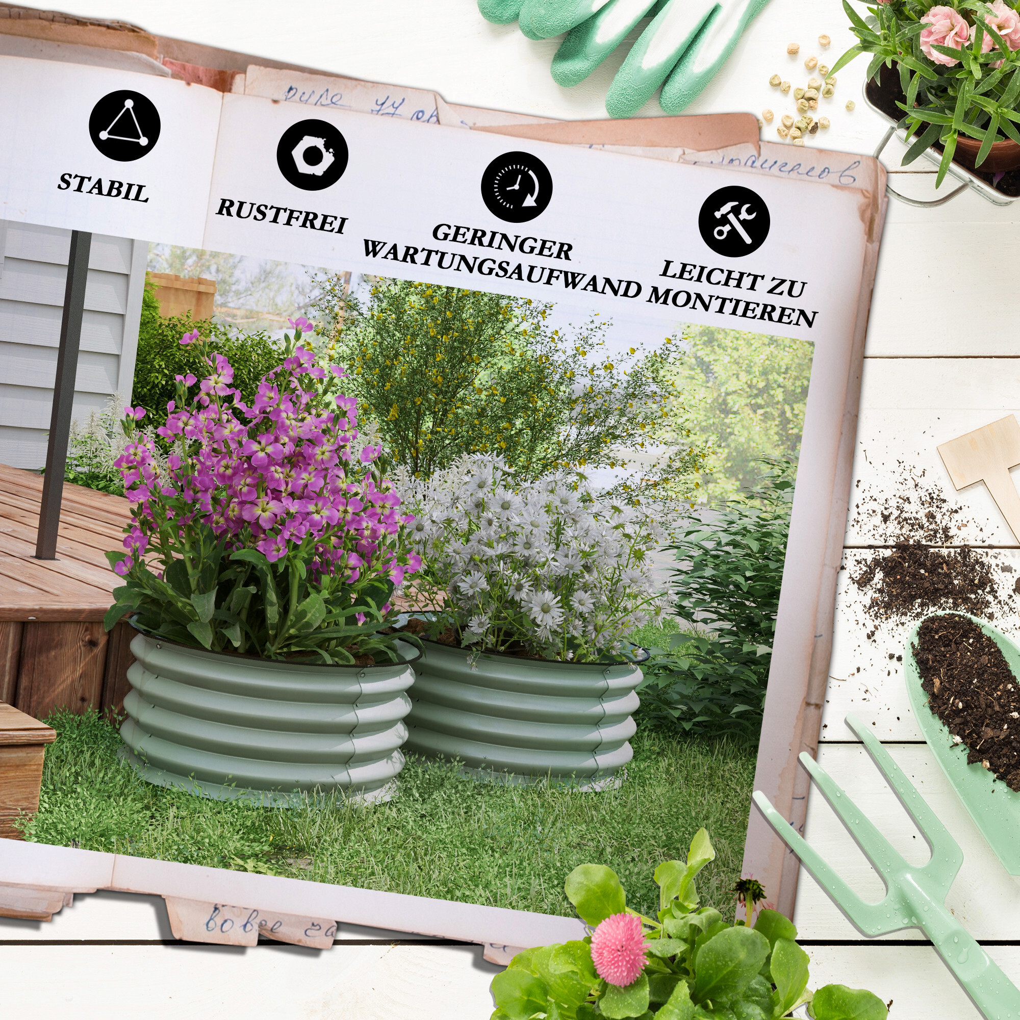 Outsunny Hochbeet-Set grün Stahl B/H/L: ca. 60x30x60 cm