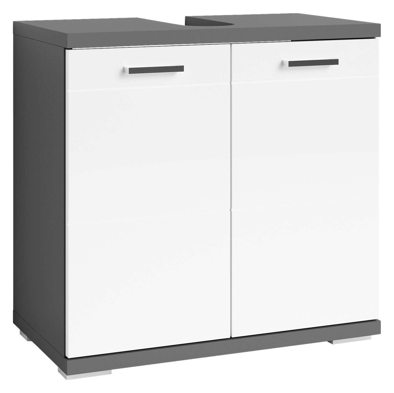 Waschbeckenunterschrank NEBRASKA anthrazit weiß Lack Hochglanz silber Holzwerkstoff Holzwerkstoff Metall B/H/T: ca. 60x59x31,5 cm