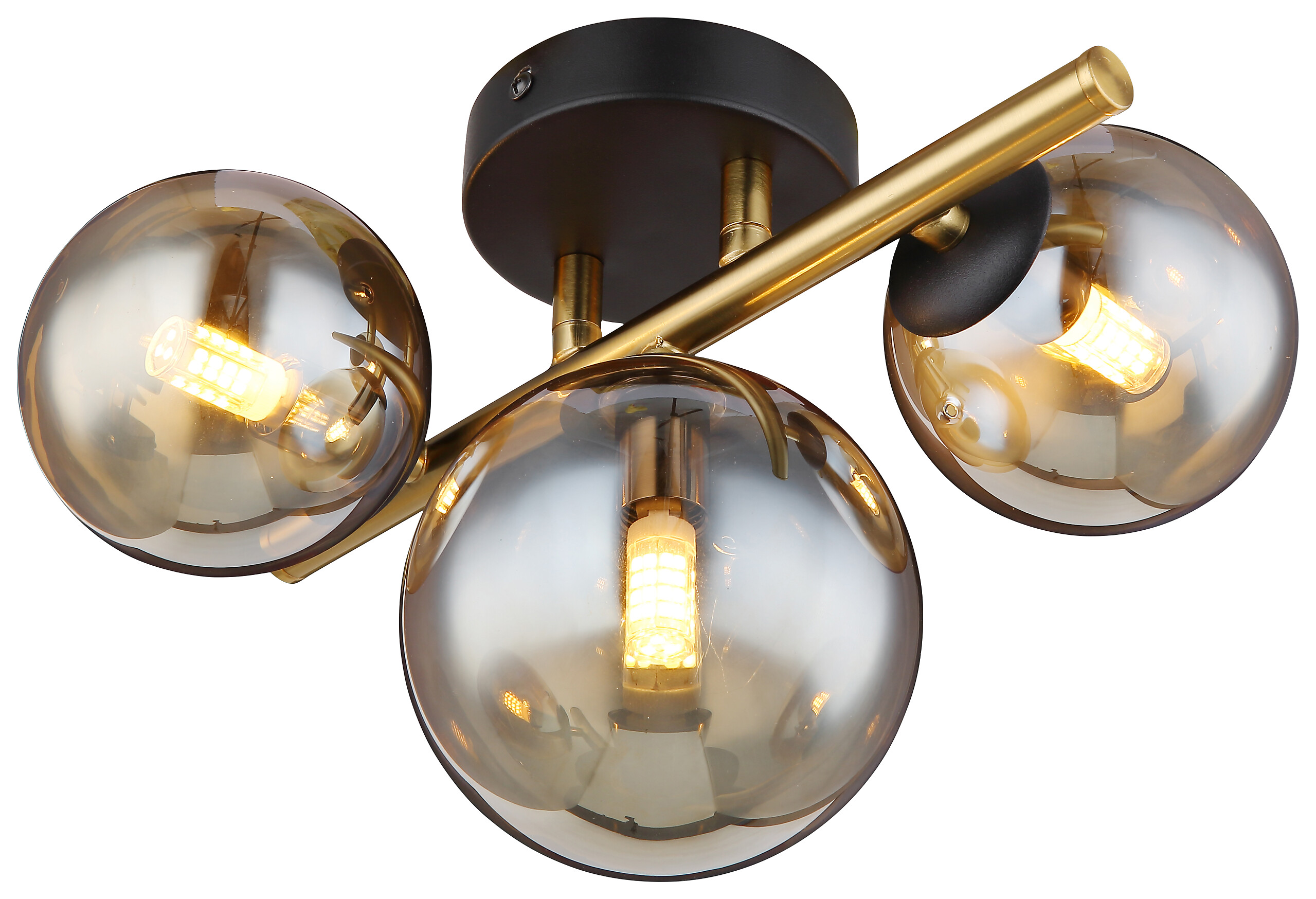 GLOBO Wandleuchte 56135-3W messing amber Glas Metall B/H/L: ca. 21x19x28 cm G9 3 Brennstellen