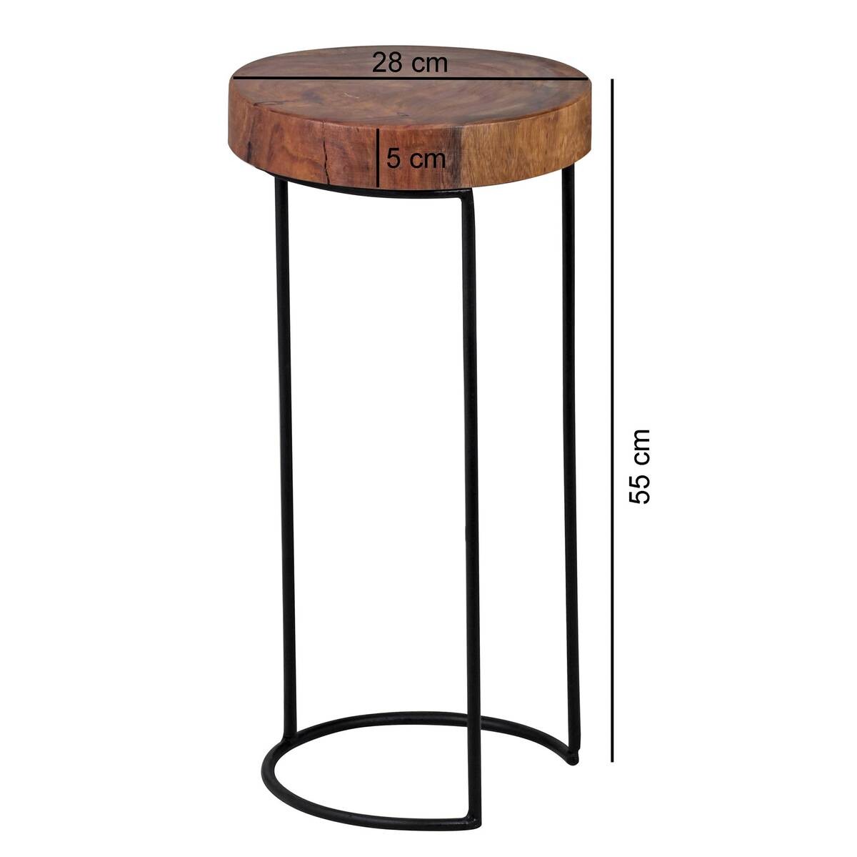 Beistelltisch natur schwarz Echtholz Metall B/H/T: ca. 28x55x28 cm