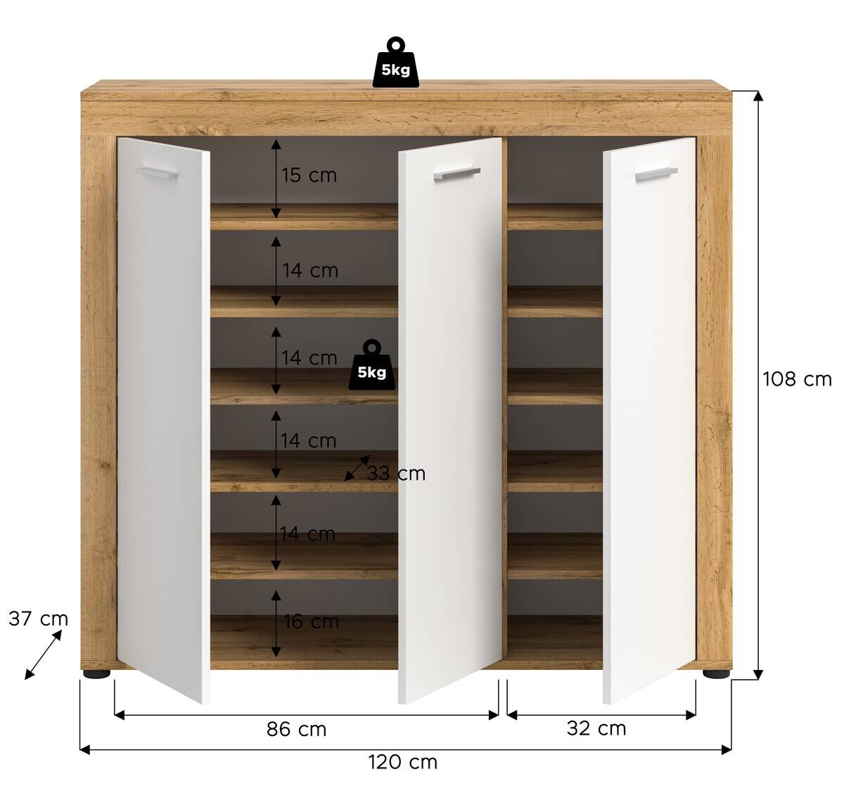 Schuhschrank JAM Eiche Wotan Nachbildung weiß B/H/T: ca. 120x108x37 cm