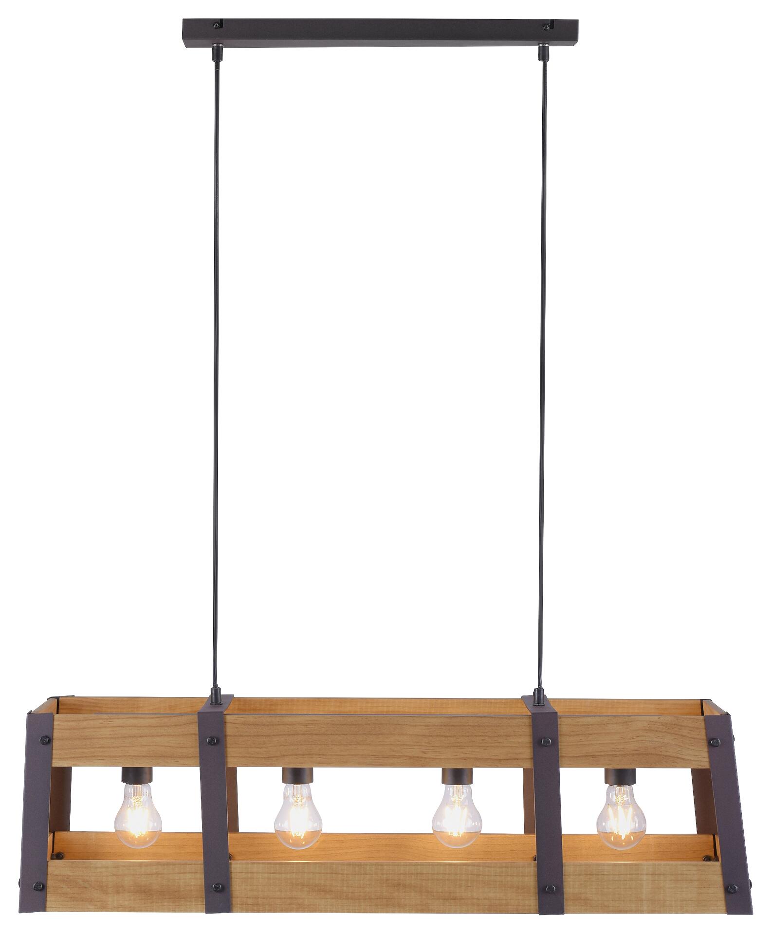 Just Light Pendelleuchte PN15721-79 rosenholz schwarz Holz Eisen B/H/L: ca. 23x120x85 cm E27 4 Brennstellen