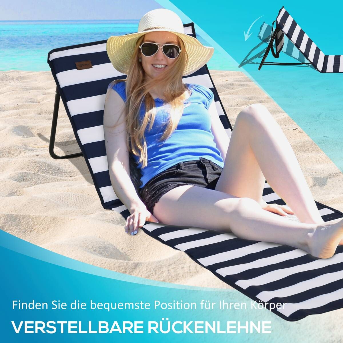 Outsunny Strandliegen blau Polyester B/H/L: ca. 51x40x142 cm