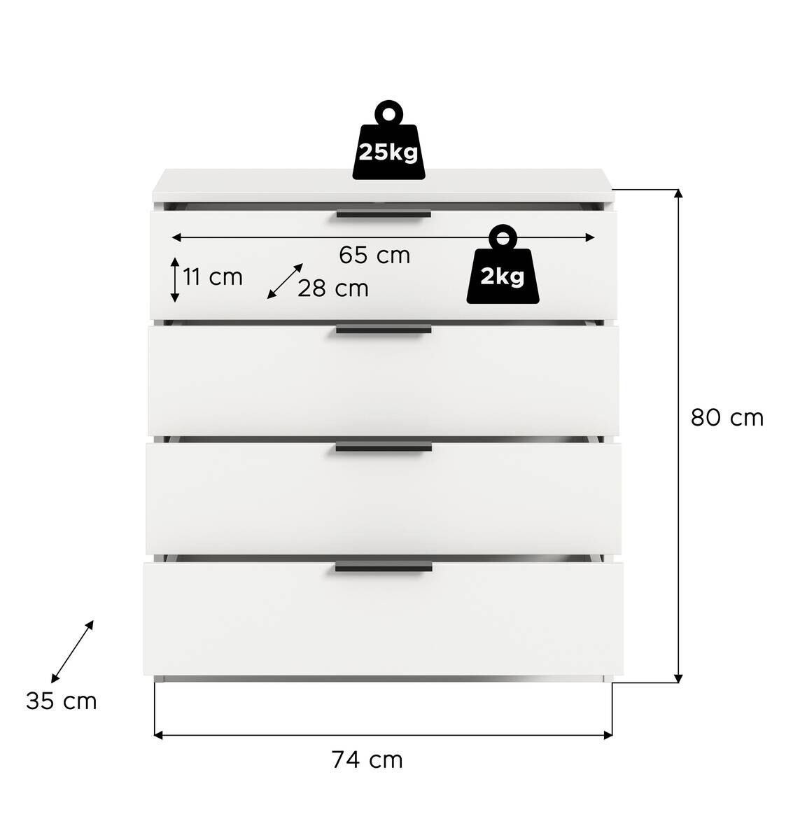 Kommode KOPENHAGEN weiß B/H/T: ca. 74x80x35 cm