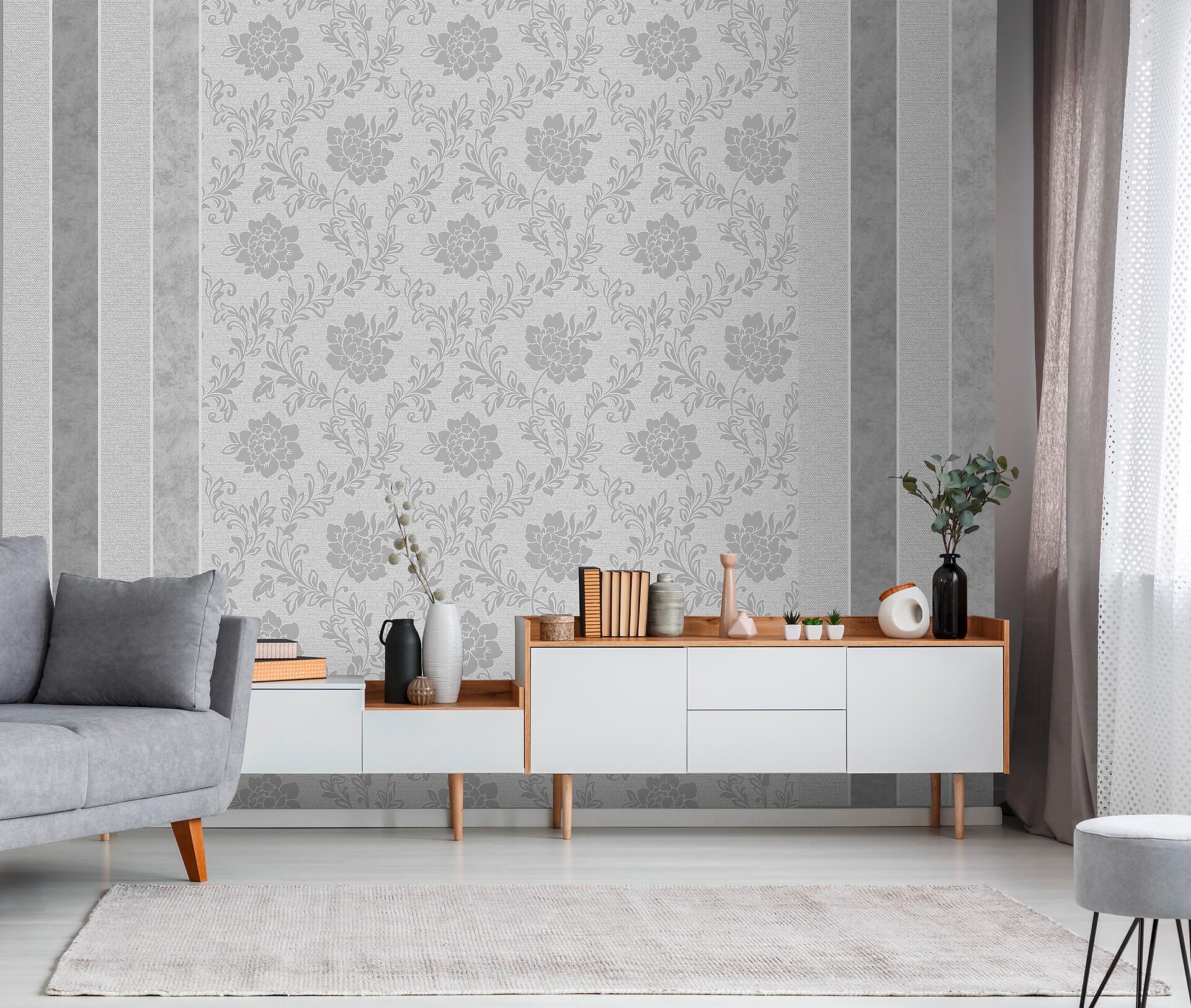 Vinyltapete Streifen grau dunkelgrau B/L: ca. 53x1005 cm